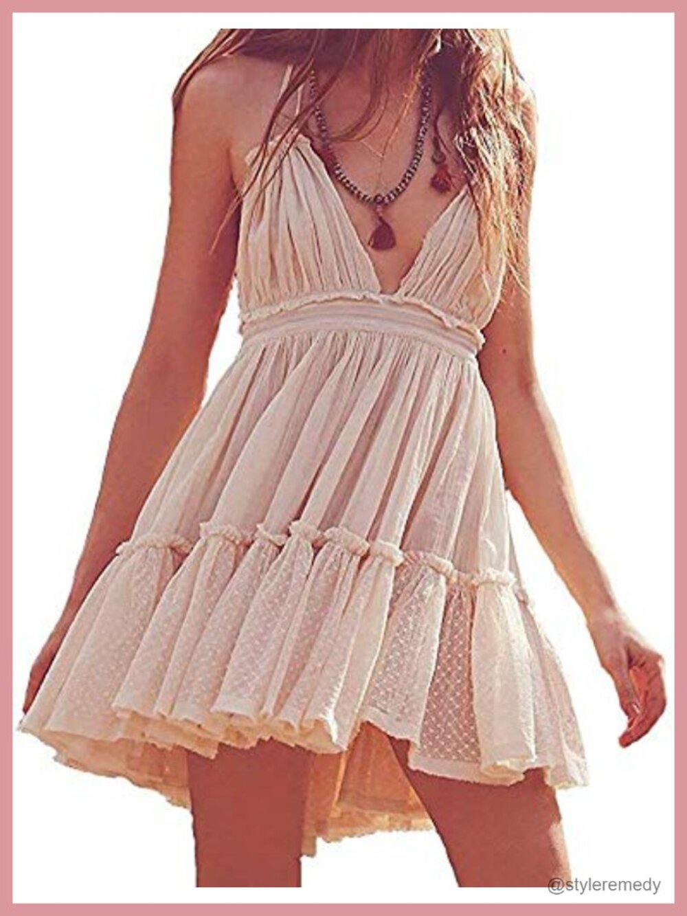 Women Mini Dress Spaghetti Strap Backless A-Line Beach Boho Summer
